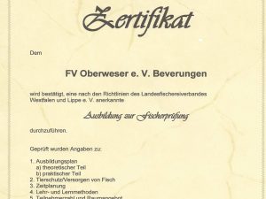 Zertifizierte Ausbildung im Fischereiverein Oberweser